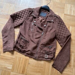Brown Suede Quilted Biker Jacket